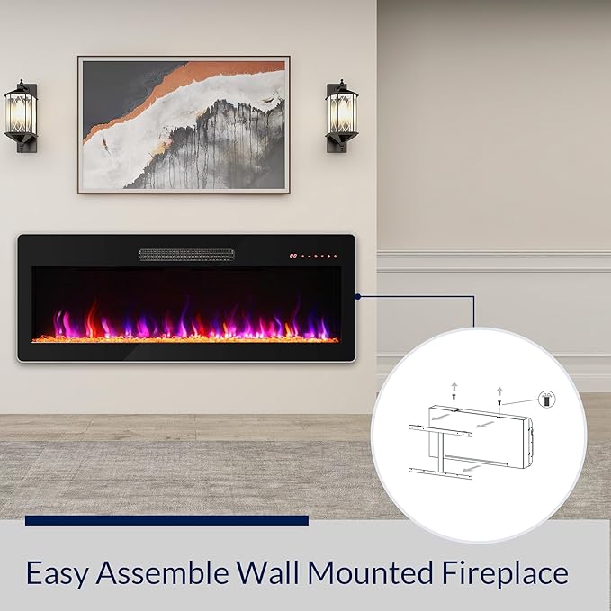 BELLEZE 42" Electric Fireplace Heater, 1400 W Recessed & Wall Mounted Electric