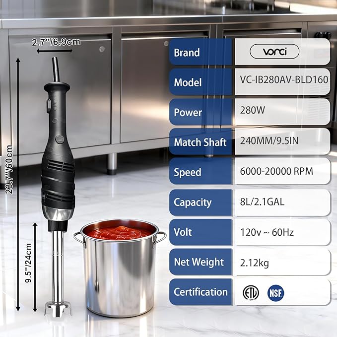 VONCI 280W Commercial Immersion Blender, Light Duty Hand Blender