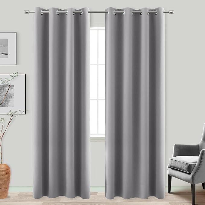 KOUFALL Light Grey Curtain Panels 90 Inches Long (2 Pieces)