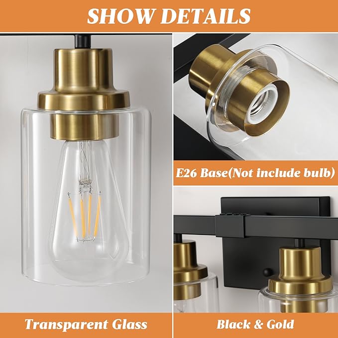 DIKAIDA 5-Light Black and Gold Bathroom Vanity Light, Bathroom Light Fixtures