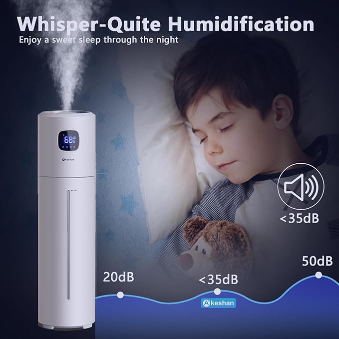 Akeshan Large Humidifiers for Bedroom, 9L/2.5Gal Ultrasonic Cool Mist, Top Fill