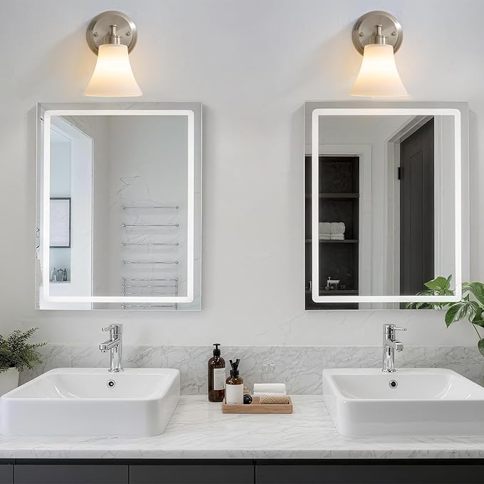 LOUSACE 2 Pack 1-Light Brushed Nickel Bathroom Lighting Fixtures Vintage