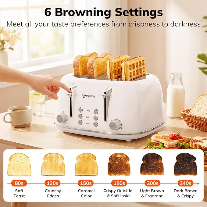 Keenstone Toaster 4 Slice, Retro Stainless Steel Wide Slot Toaster