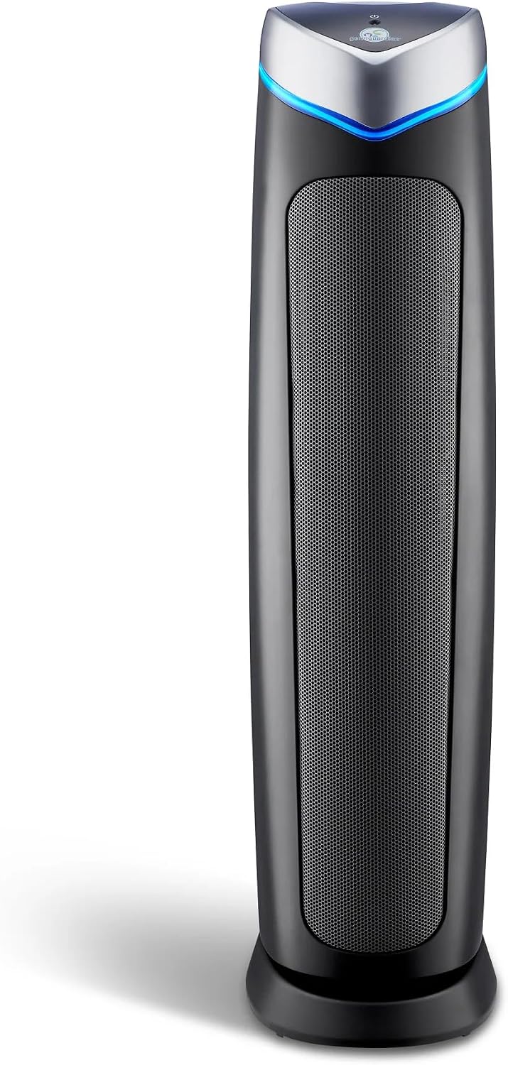 GermGuardian 5-In-1 HEPA Air Purifier for Home, Large Rooms Up To 915 Sq. Ft. with HEPA Pet Air Filter, UV-C Light & Odor Reduction, AC5250PT, 28" Tower, Gray