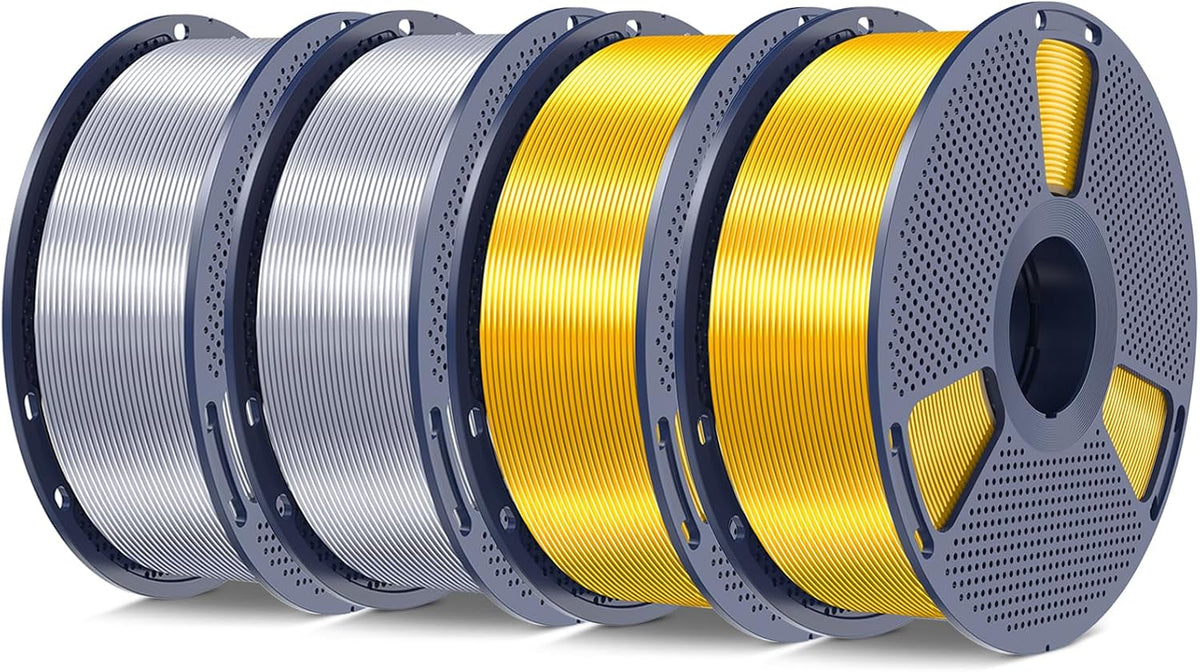 SUNLU Silk PLA+ Filament 1.75mm, Chrome Like Gloss Finish, Smooth Silk Texture, Upgraded Formula for Stable Printing, 4kg(8.8lbs) PLA Plus 3D Printer Filament, Gold+Gold+Silver+Silver