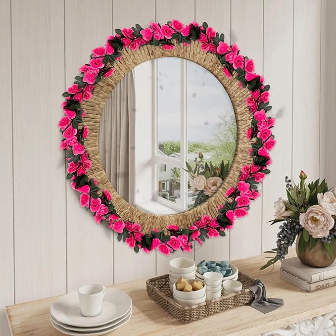 16Pcs 126Ft Fuchsia Rose Garland, Fake Rose Hanging Flowers, Artificial Flower Vine, Hanging Floral Vine Garland for Wedding, Birthday Party, Wall Arch, Halloween, Christmas Garden Backdrop Decor