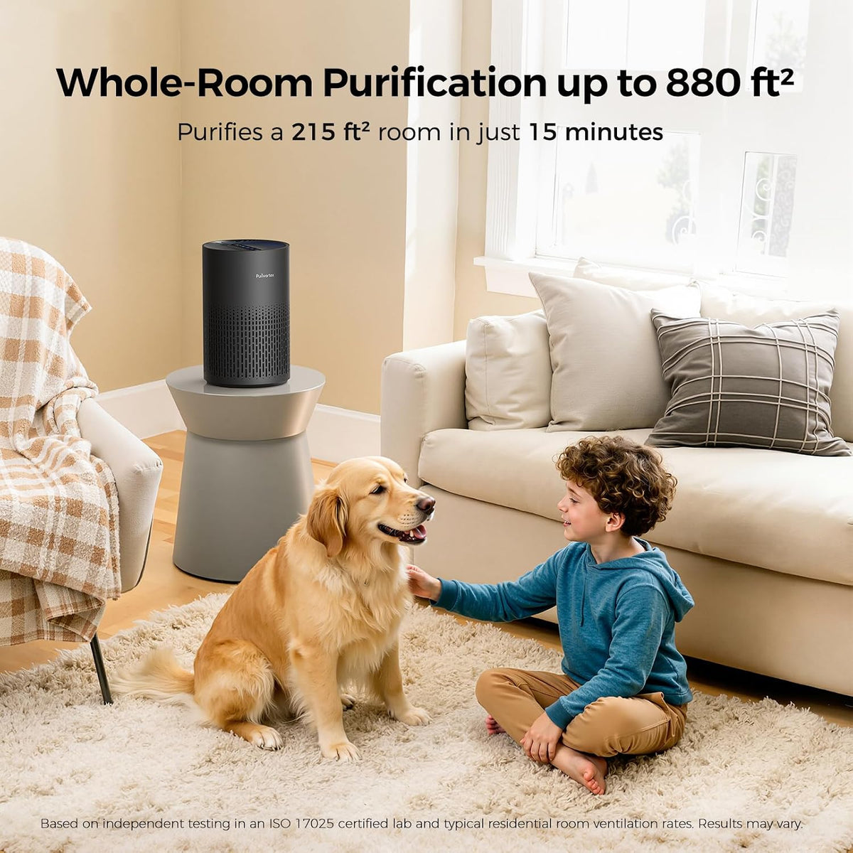 Purivortex Air Purifiers for Bedroom, Covers Up to 880 Sq Ft, PX500 Black
