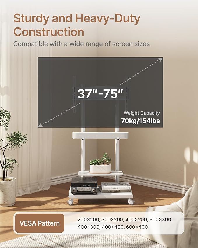 ECOTINY Steel Base Rolling TV Stand