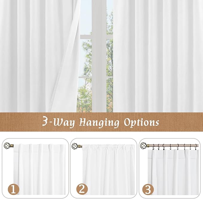 LAMIT Natural 100% Blackout Linen Curtains, 54 Inches Linen Textured Thermal