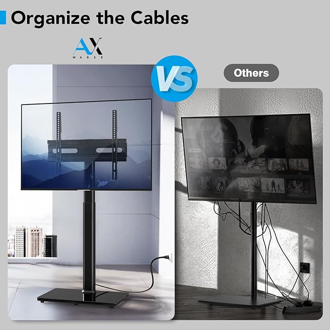 AX WABER Floor TV Stand with Power Outlet, Universal TV Stand Mount