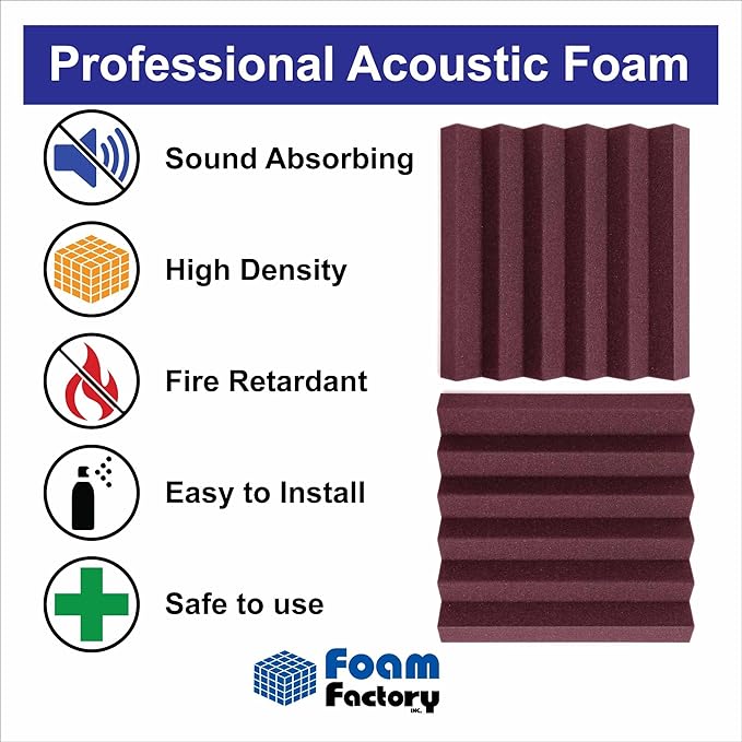 Foam Factory Inc 24 Pack Color Acoustic Foam Panel Studio Soundproofing Wedge