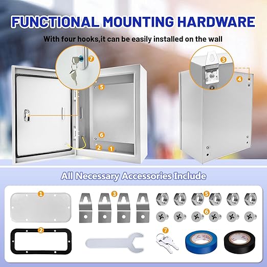 Outdoor Electrical Box 20 x 16 x 6''D NEMA 4X Enclosure Steel Box, Waterproof &