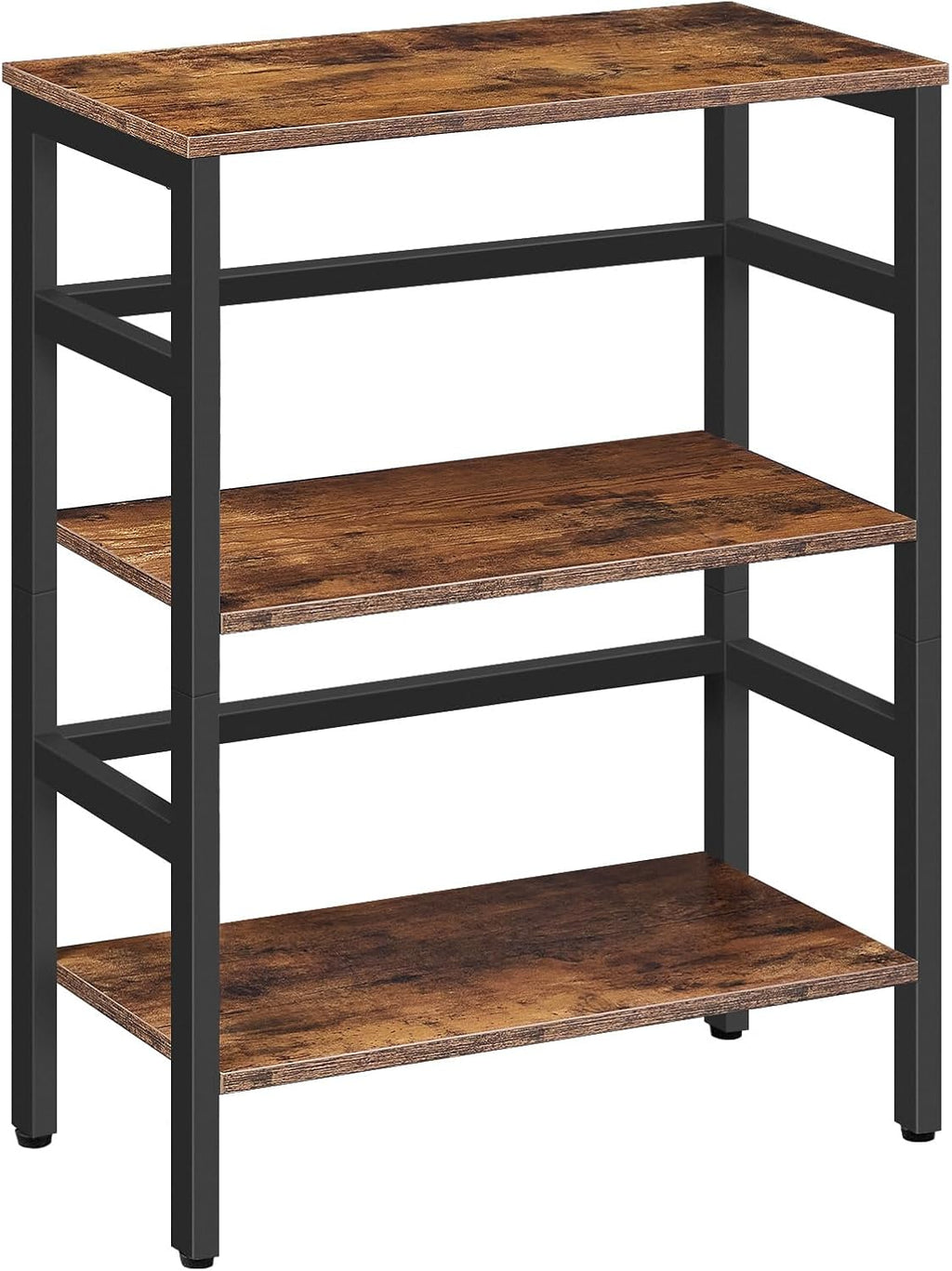 HOOBRO 3 Tier Bookshelf, 23.6" L Industrial Bookcase, Record Storage Rack with Side Fence, Storage Shelf with Metal Frame, Rustic Open Display Shelf for Living Room, Bedroom, Rustic Brown BF86CJ01G1