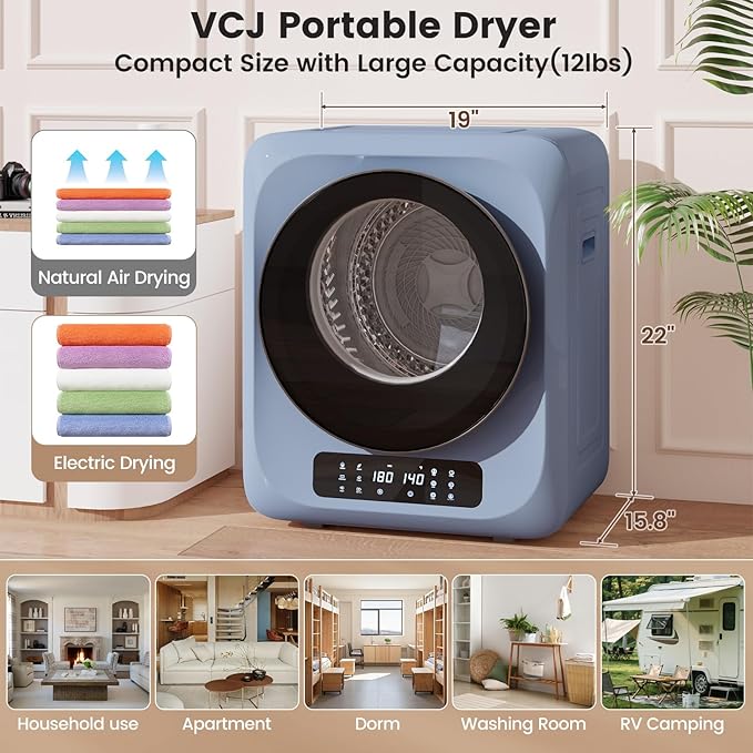 VCJ Portable Dryer for Laundry, 12lbs Clothes Dryer