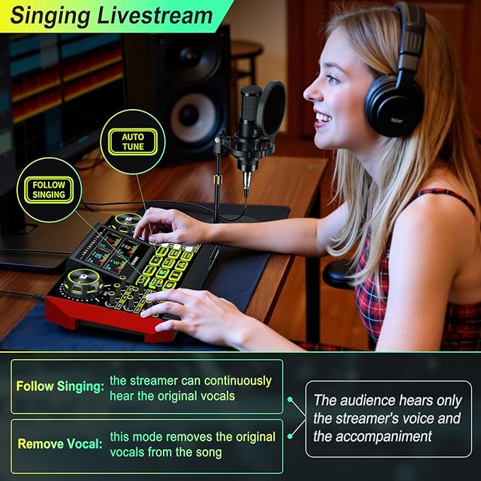 Podcast Microphone Bundle with Live Sound Card Audio Mixer, Podcast Equipment