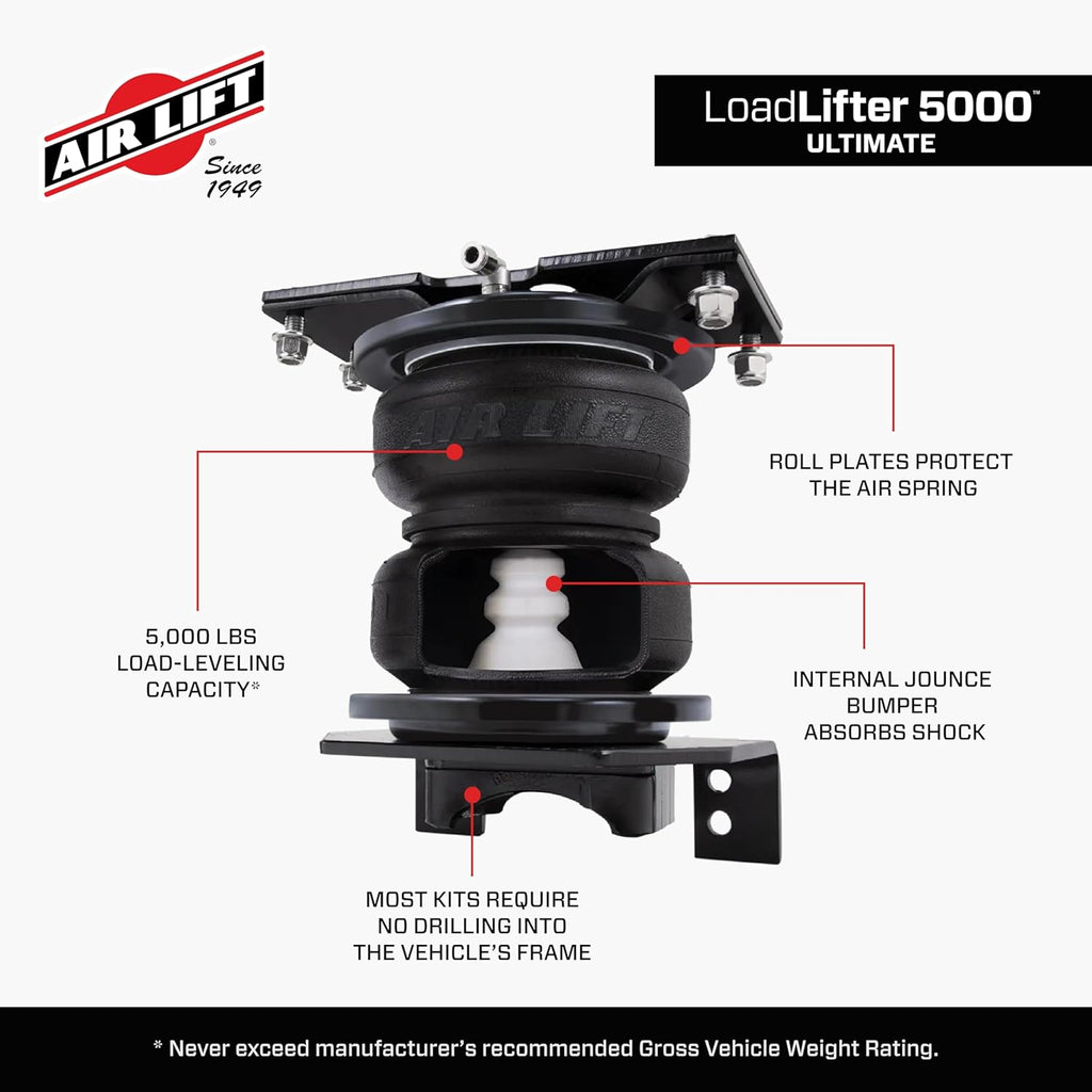 air lift 88354 loadlifter 5000 ultimate air spring showing dimensions