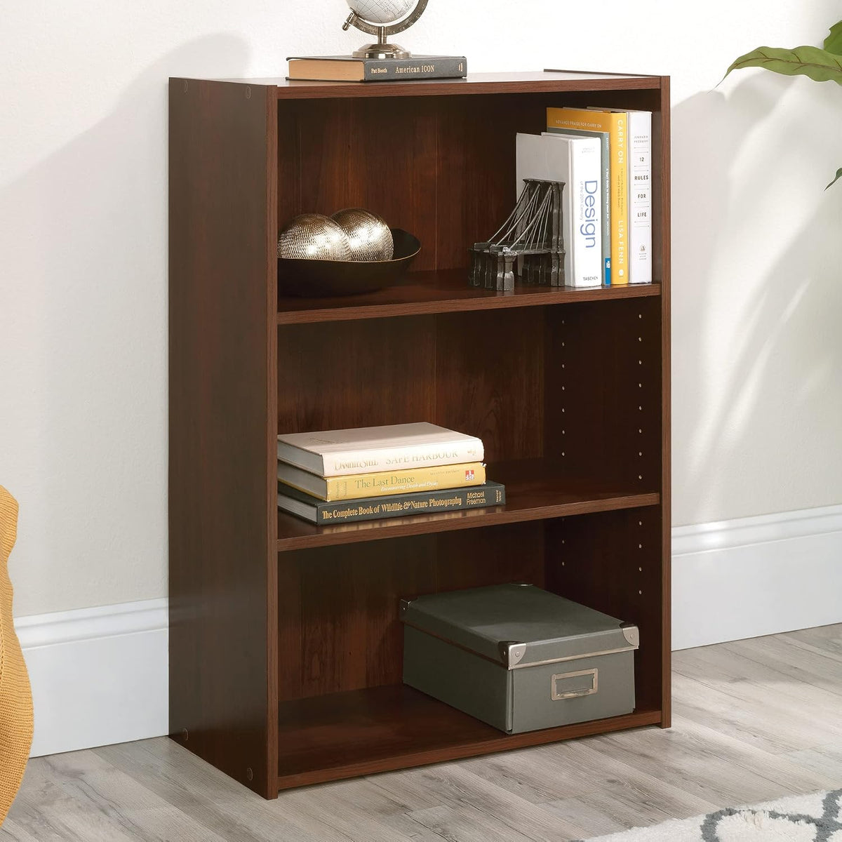 Sauder Beginnings 3-Shelf Bookcase, Bookshelf with Adjustable Storage Shelves, in Brook Cherry finish