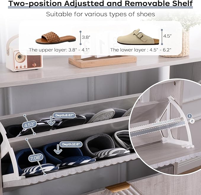 Shoe Cabinet with 2 Flip Drawers, Freestanding Shoe Cabinet Organizer with 4