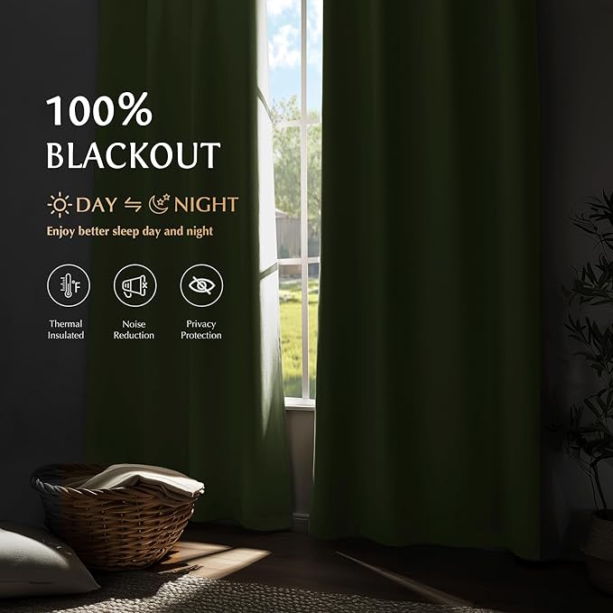 Beauoop Sage Green 100% Blackout Curtains 84 Inch Long 2 Panels