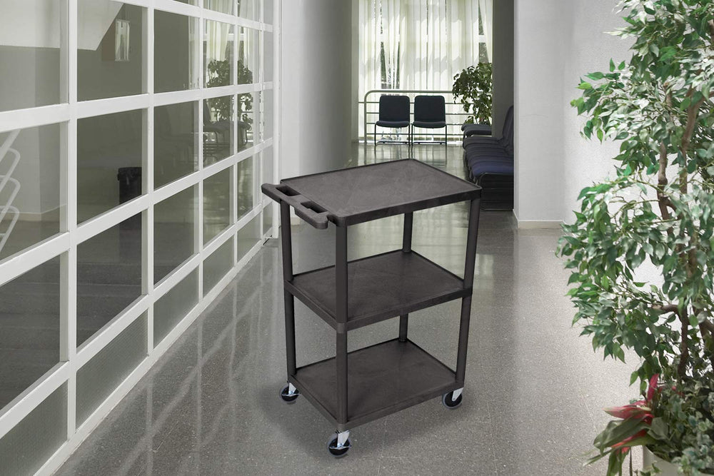 Luxor Multipurpose Three Shelves Structural Foam Plastic Storage Utility Cart...