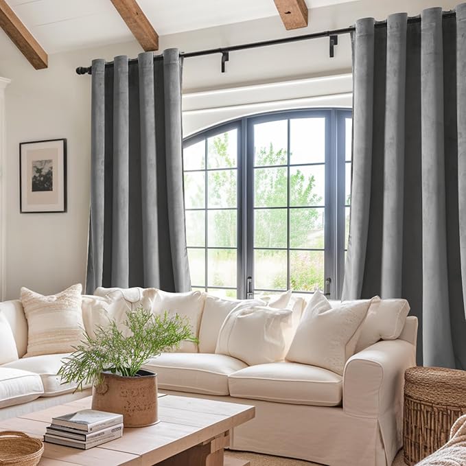 JIUZHEN Grey Velvet Curtains 72 inches Blackout Curtains