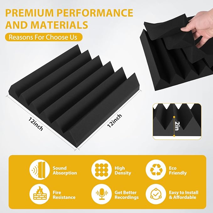 36 Pack Acoustic Foam Panels 2" x 12" x 12" Sound Proof Foam Panles Saiqiang