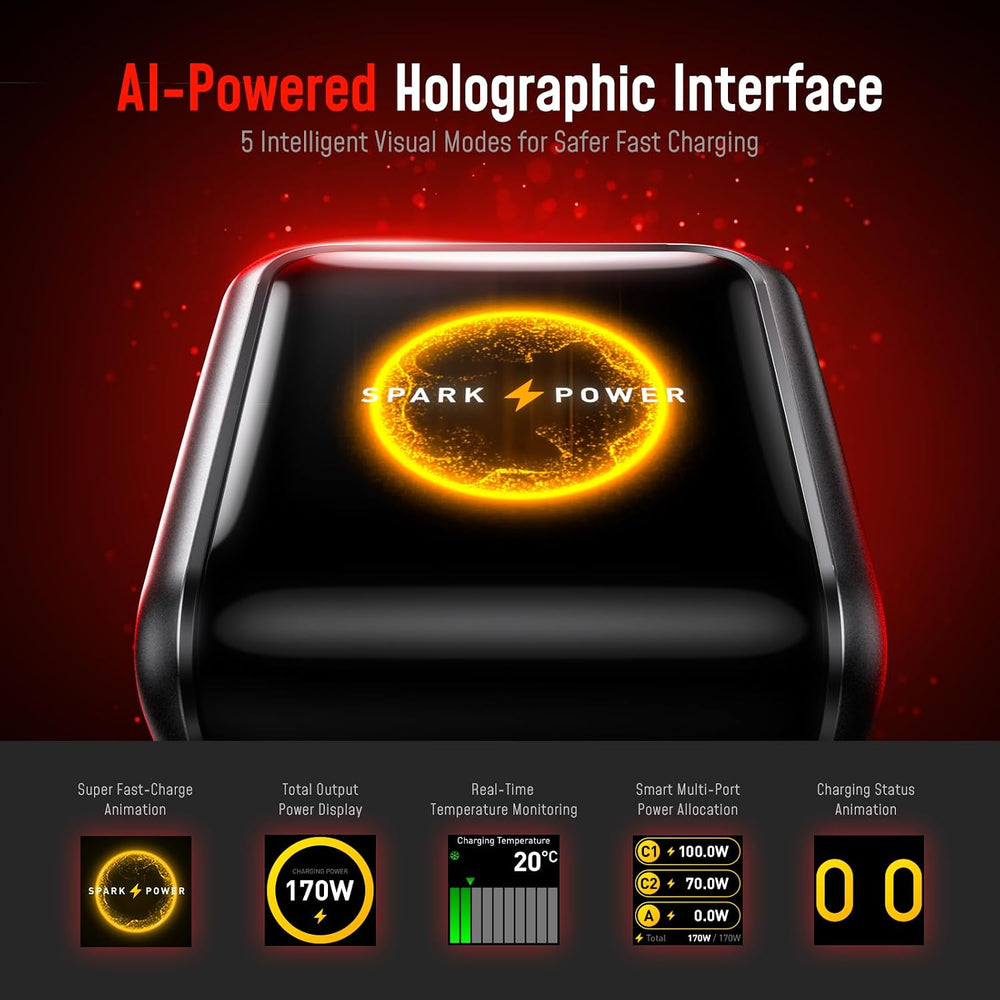 AOHI SUPERAUTO 170W 3-Port Car Charger, 140W PD 3.1 with TFT Smart Display