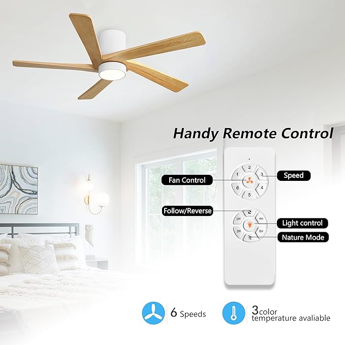 WINGBO 48 Inch Flush Mount DC Ceiling Fan