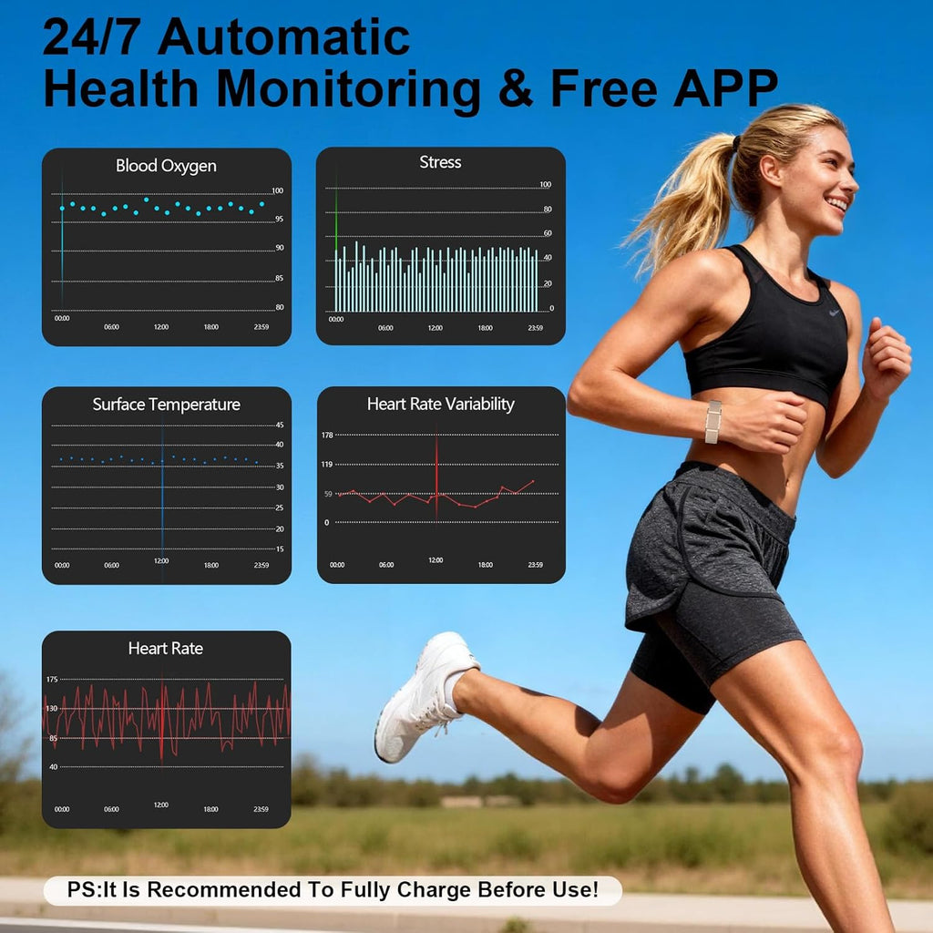Smart Bracelet Fitness Trackers for Men Women, Smart Watch 24/7 Heart Rate Sleep Stress HRV Monitor, 170+ Sports Modes, 2 Bands, Free APP