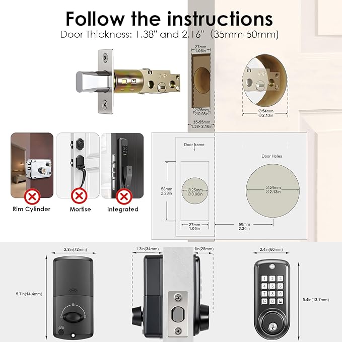Smart Lock, Keyless Entry Door Lock, Password Mechanical Key 2 Unlocking