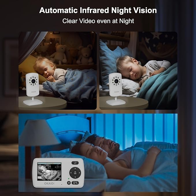 OKAIDI Video Baby Monitor with 2 Cameras, 2.4'' Portable Travel Screen