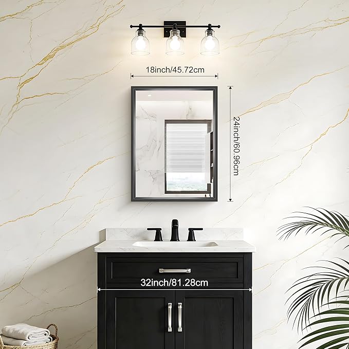 Black Bathroom Mirror, 18x24 Inch Rectangle Mirrors