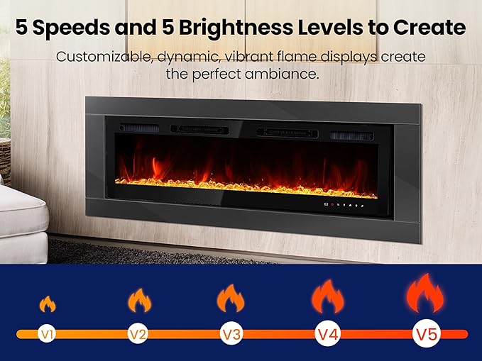 RealSmart Electric Fireplace Heater Inserts 60" Wall Mounted Electric Fireplace