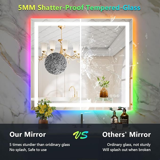 YEELAIT 40x36 Inch RGB LED Bathroom Mirror Front Light and RGB Backlit Lighted