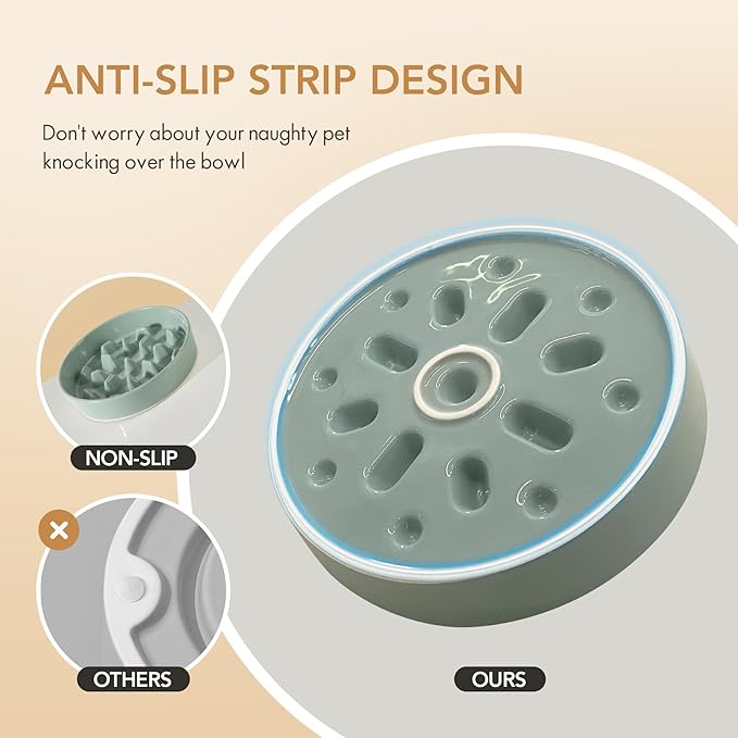 Ceramic 3.2 Cup Dog Bowl Slow Feeder, 9.5 inch Slow Pet Food Dish