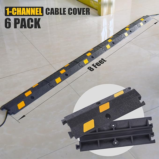 OranLite 6 Pack 1-Channel Rubber Cable Protector Ramp, Visible at Night