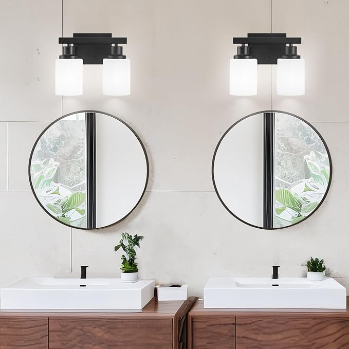 DIKAIDA Bathroom Light Fixtures Over Mirror, 2-Light Modern Matte Black Vanity
