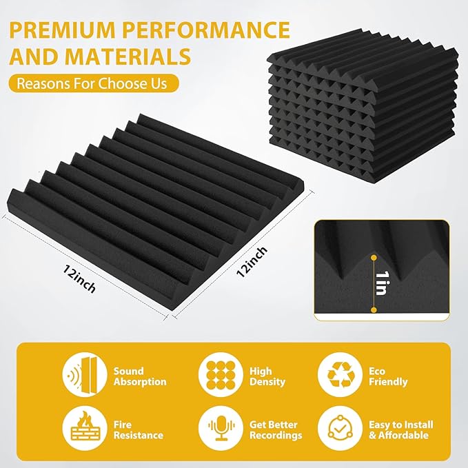 Saiqiang 56 Pack Acoustic Foam Panels, Noise Cancelling Dampening Sound