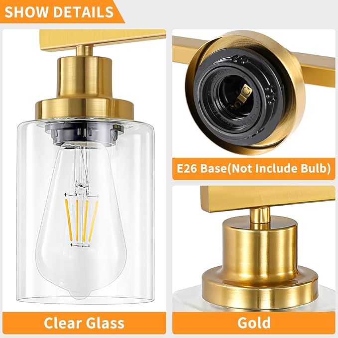 DIKAIDA 3 Light Gold Bathroom Light Fixtures, Bathroom Vanity Light Over Mirror