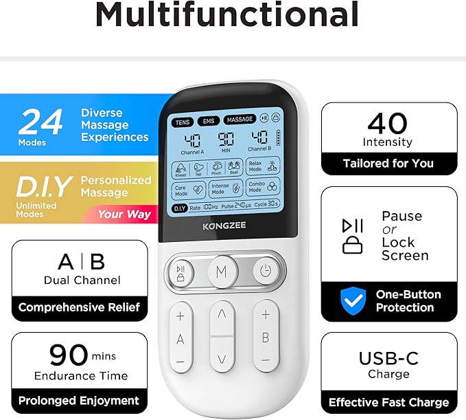 4 in 1 - D.I.Y & Tens Unit & EMS & Massage Muscle Stimulator, Dual Channel TENS (12pcs)