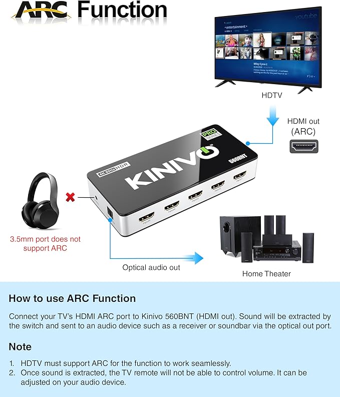 Kinivo HDMI Switch with Audio Extractor 560BNT
