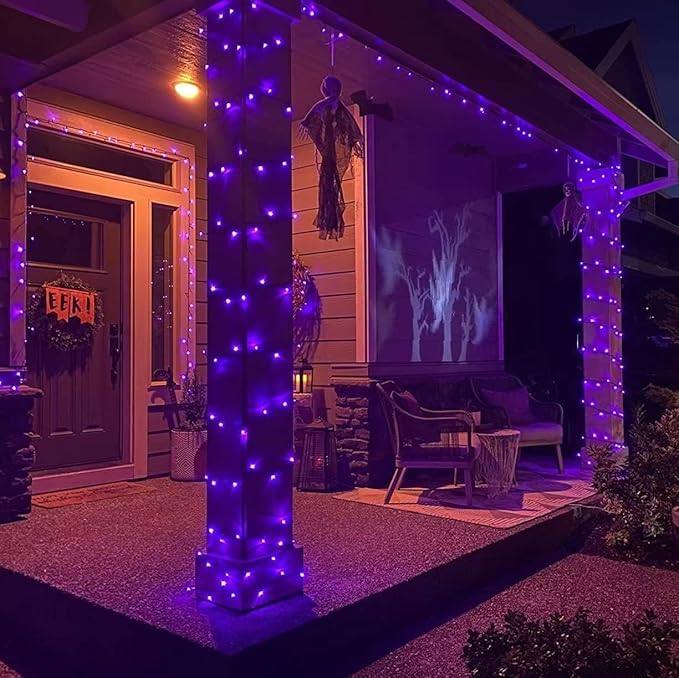 YEGUO 165ft 500 LED Halloween Lights Outdoor Waterproof, Purple String Lights Indoor Plug in, 8 Modes Clear Wire Purple Lights for Halloween Holiday Home Tree Garden Patio Decor