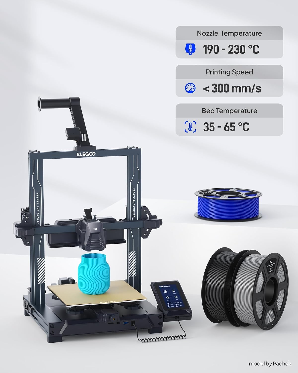 ELEGOO PLA 3D Printer Filament Bundle 4KG Black/White/Brown/Beige