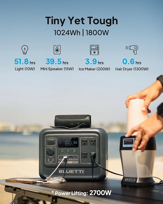 BLUETTI Elite 100 V2 Portable Power Station, 1024Wh LFP Battery Backup w/ 4