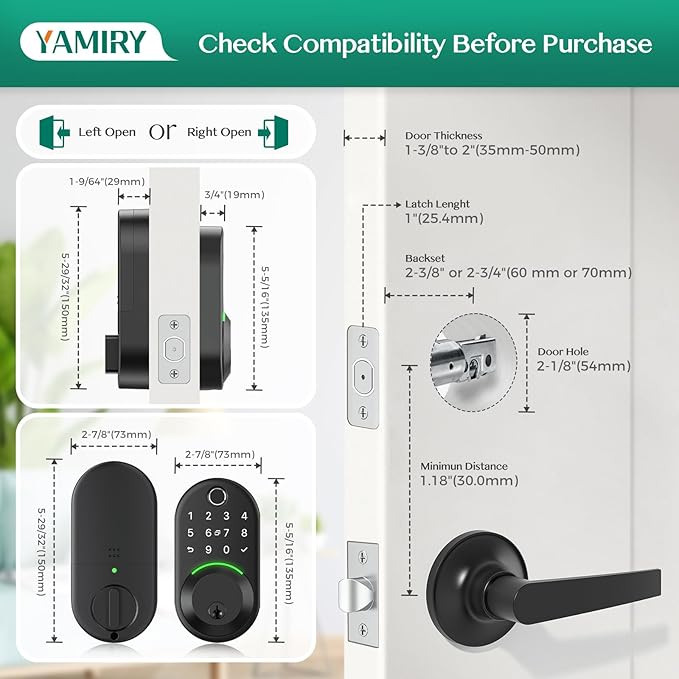 Smart Deadbolt Door Lock with Keypad:Yamiry Fingerprint Keyless Entry Deadbolt