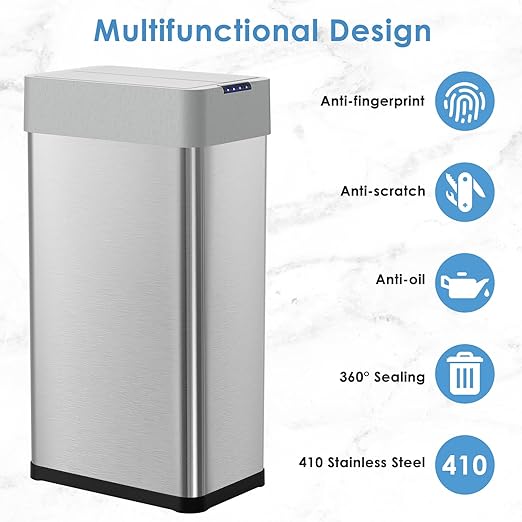Arlopu 21.1 Gal Automatic Trash Can, 80L Stainless Steel Motion Sensor Garbage