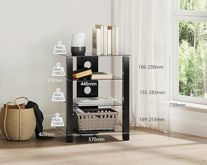 FITUEYES 4-Tier AV Media Cabinet Stand Component Cabinet, Gaming TV Stand and