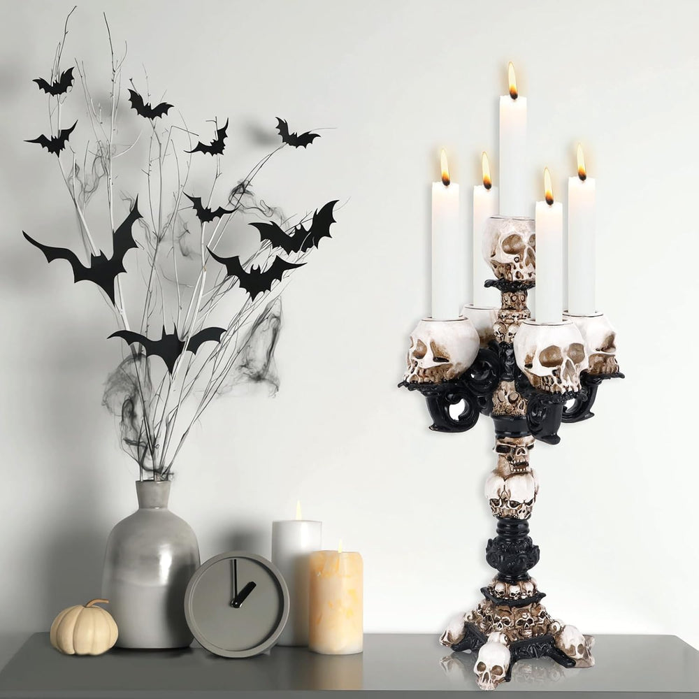 Skull Candle Holder for Halloween Decoration, Resin Gothic Skeleton Head Cand...