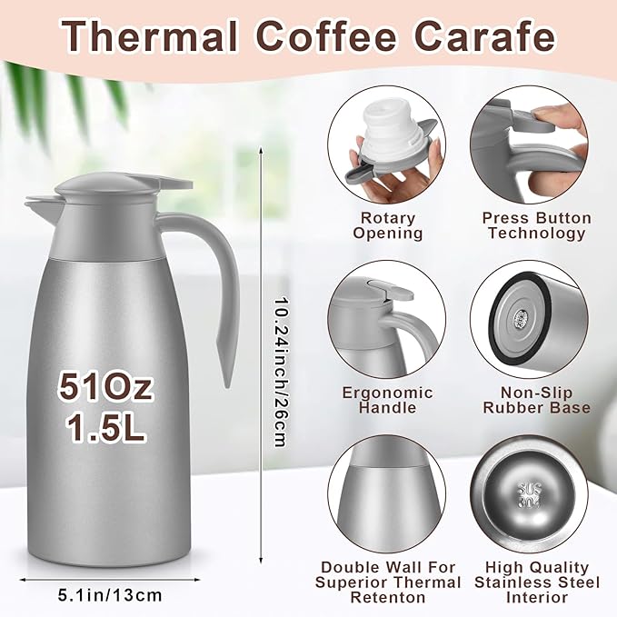 Norme 2 Pcs Thermal Coffee Carafe Insulated Stainless Steel Coffee Carafe