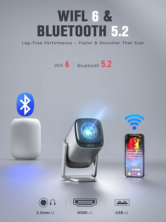 Mini Projector with WiFi and Bluetooth, XuanPad Smart Projector 4K Support